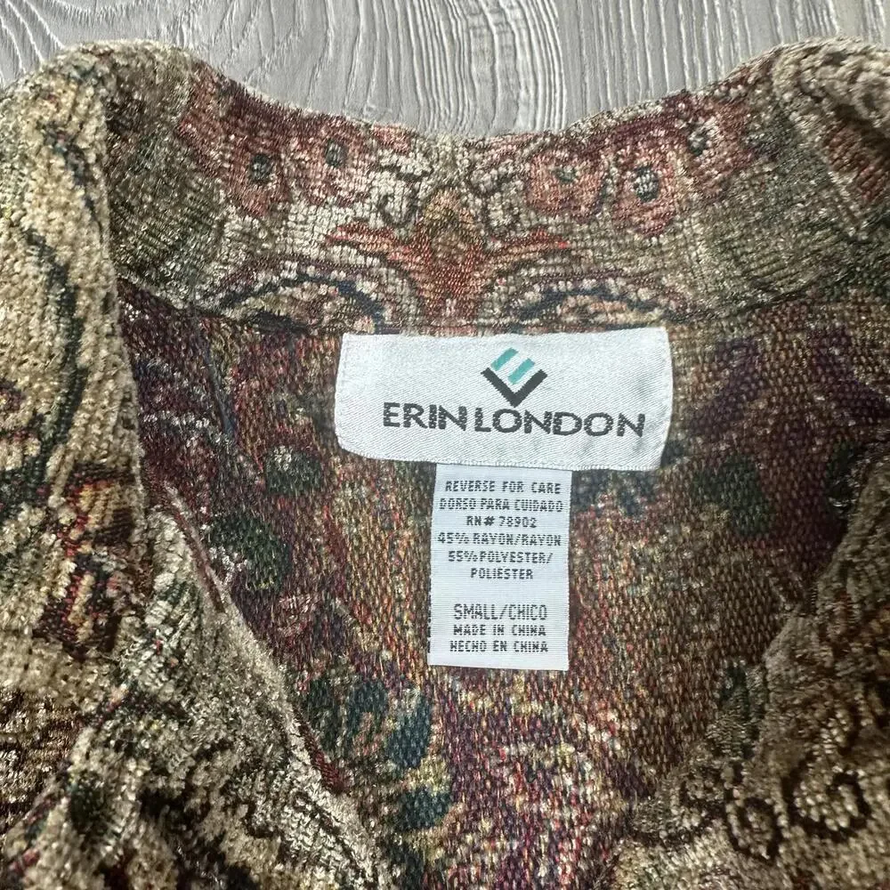 Erin London Bohemian Paisley‎ Floral Jacket Brown Women's Outerwear Fall Casual